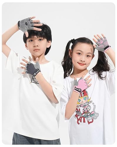 OVOY Luvas De Ciclismo Infantis Rosa Meio Dedo Antiderrapantes, Acolchoadas, Sem Dedos Para Biciclet