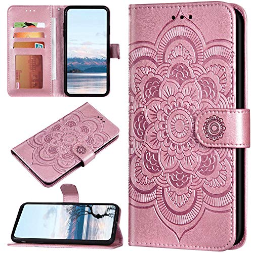 Robinsoni Case Compatible with Xiaomi Mi 9 Pro Retro Case Glossy Glitter PU Leather Wallet Cover Lavish Bling Mandala Printed Book Case TPU Silicone Inner Case Folio Flip Magnetic Case Roes Gold
