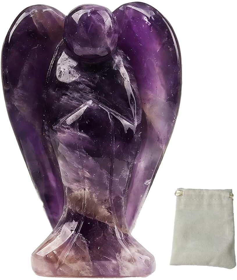 Estatua de Ángel de Amatista Natural, Figura de Ángel Tallada en Piedra Preciosa, Regalo de Ángel de la Guarda, Cristales Curativos, Talismán de Piedra de Ángel Guardián, Estatuas de Ángel de Bolsillo