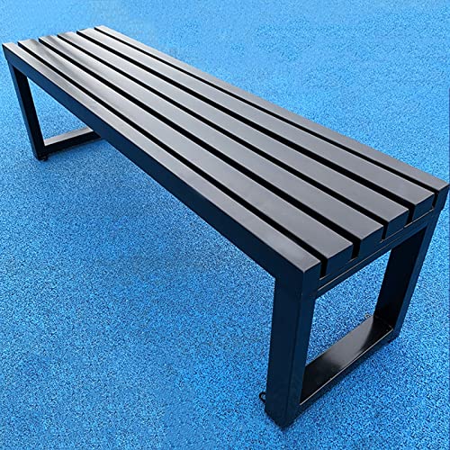 Banc de jardin extérieur en métal noir assise à lattes pour patio