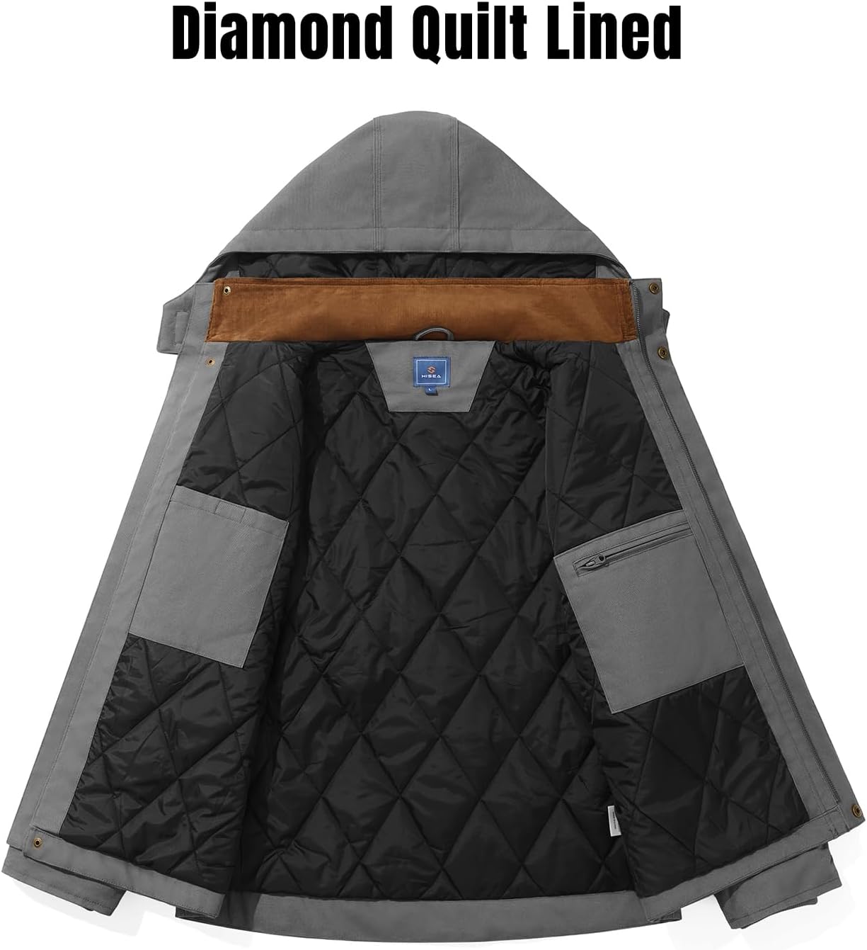 HISEA Winter Work Jackets for Men, Water Resistant Hooded Duck Canvas Coat, Relaxed Fit Insulated Utility Jacket with Pockets - Image 5