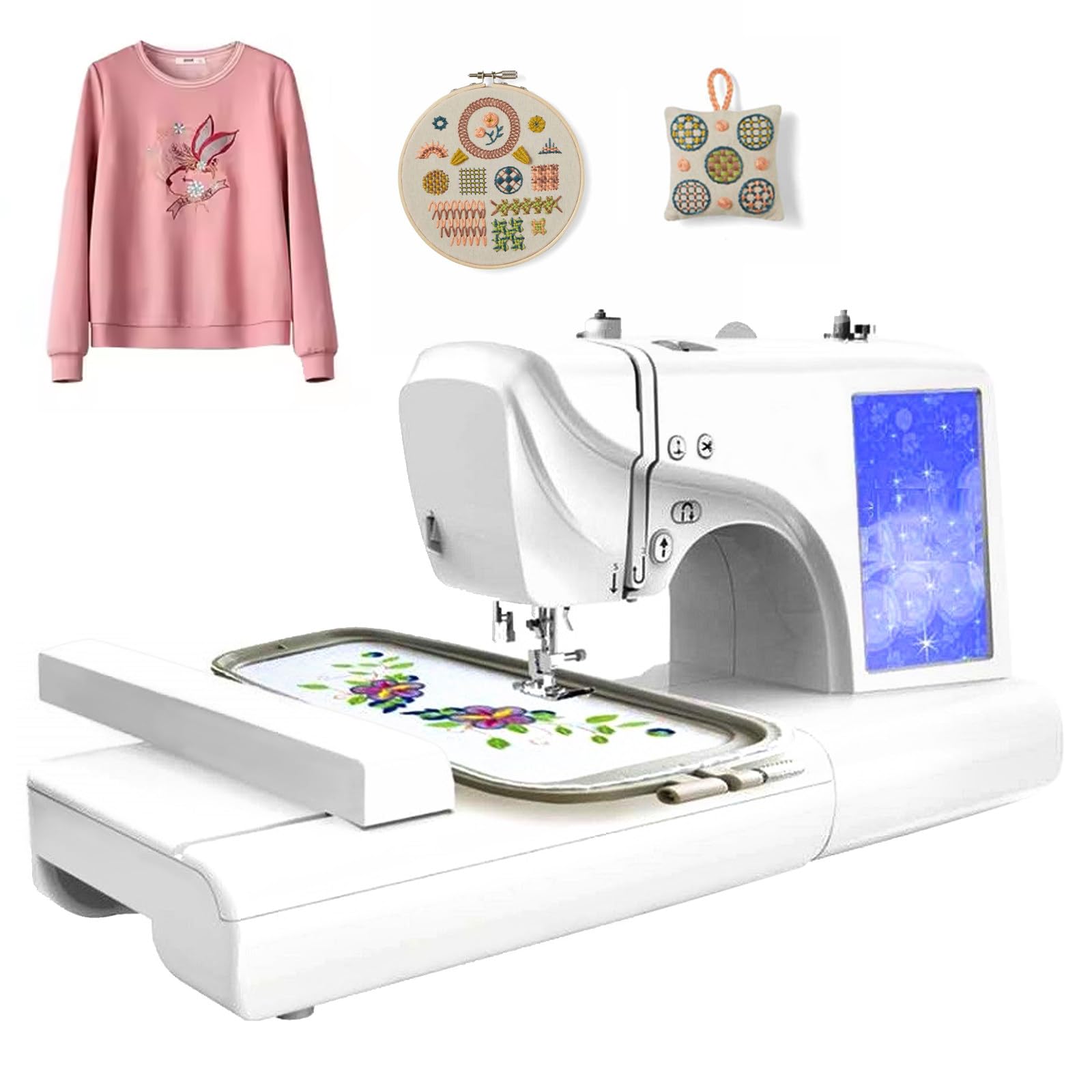 Macchina da Cucire E Ricamare per La Casa con Touchscreen da 7'', 132 Punti, 398 Combinazioni di Modelli, 64 Colori, Trasferimento USB, Include 2 Tavoli di Prolunga E Kit di Accessori