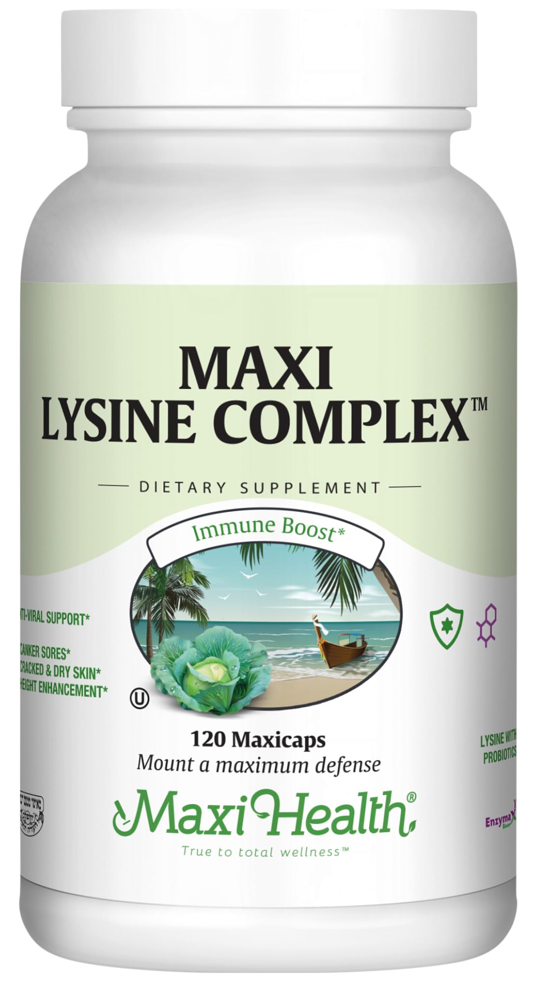 Maxi Health® Lysine Complex, L-Lysine 1000mg + Probiotics (120 Capsules) 120 Count (Pack of 1)