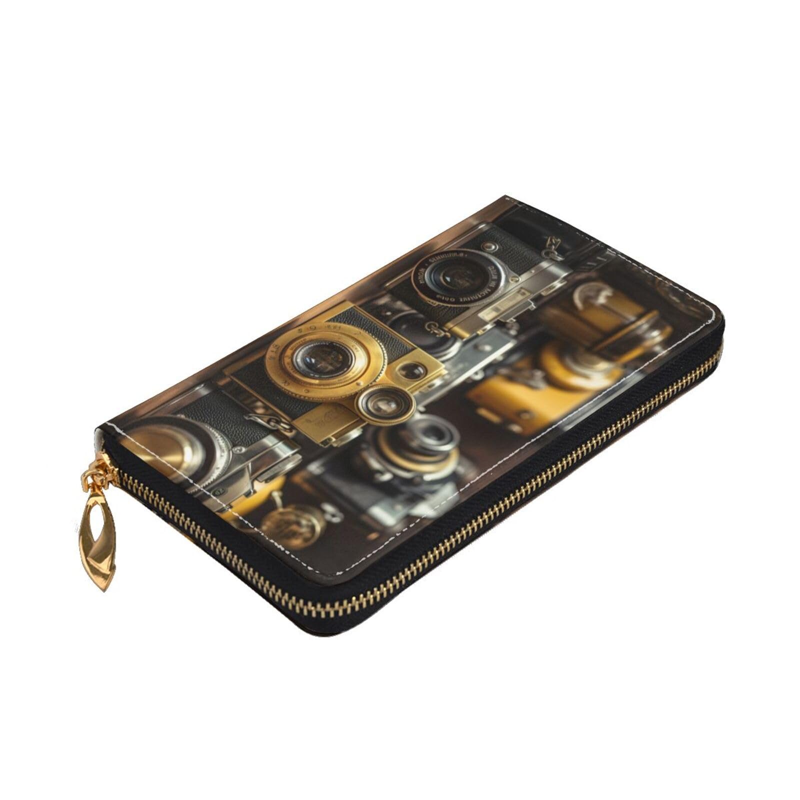 Portefeuille en cuir Retro Cool Camera grand format rigide avec RFID