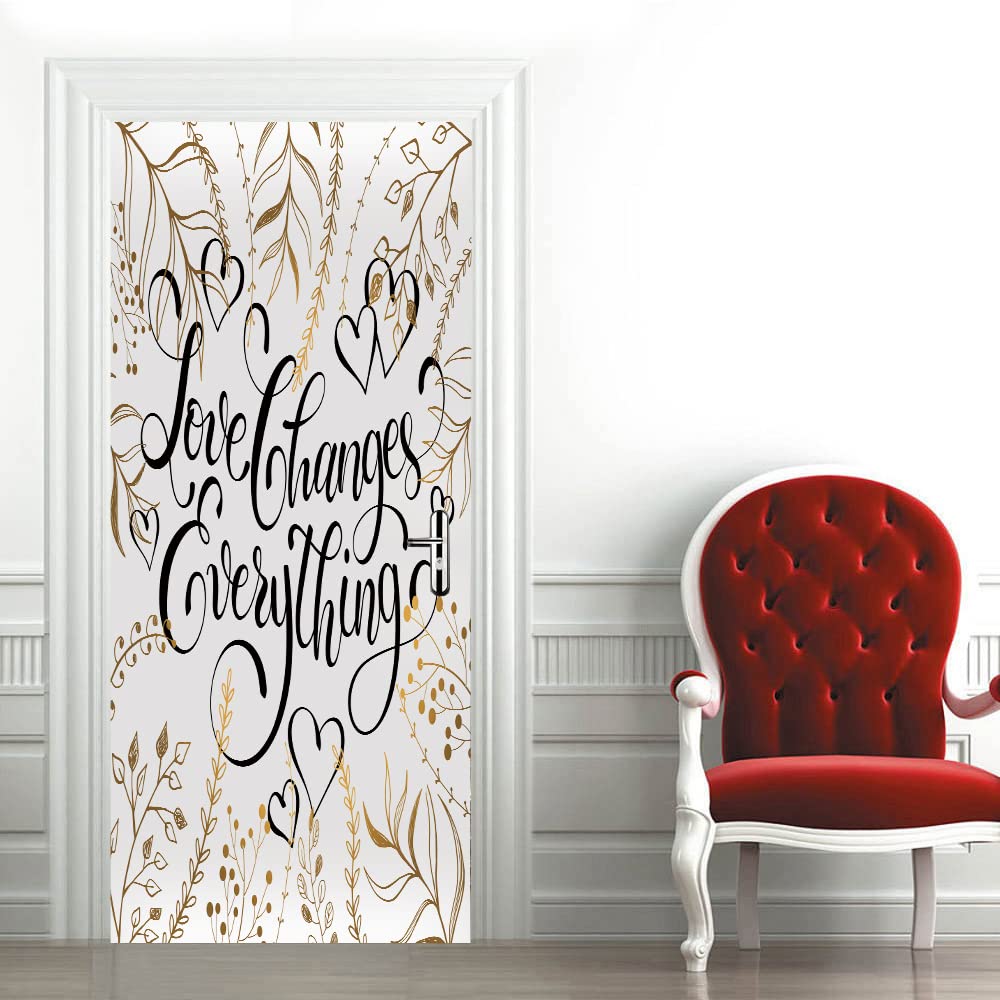 Sticker poster porte trompe l'oeil 3D design feuilles pour salon et chambre