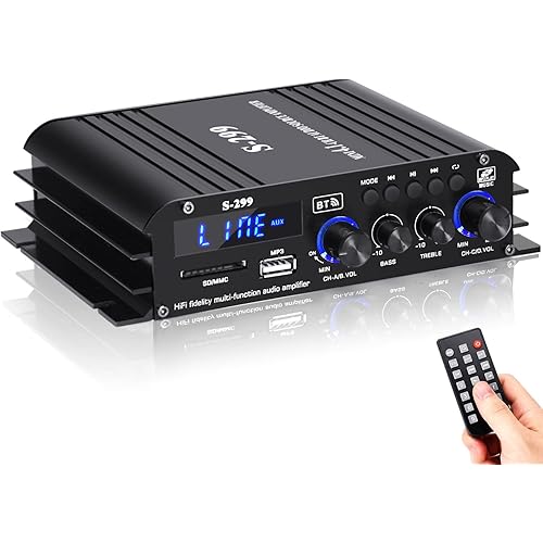 Suacopzar S299 Max 800W Bluetooth Home Audio Amplifier, RMS 40Wx4 4.1CH Bluetooth Power Amplifier with Active Subwoofer, Sound Audio System w/AUX, Headphone Jack, USB, SD, TF Card port, Remote Control