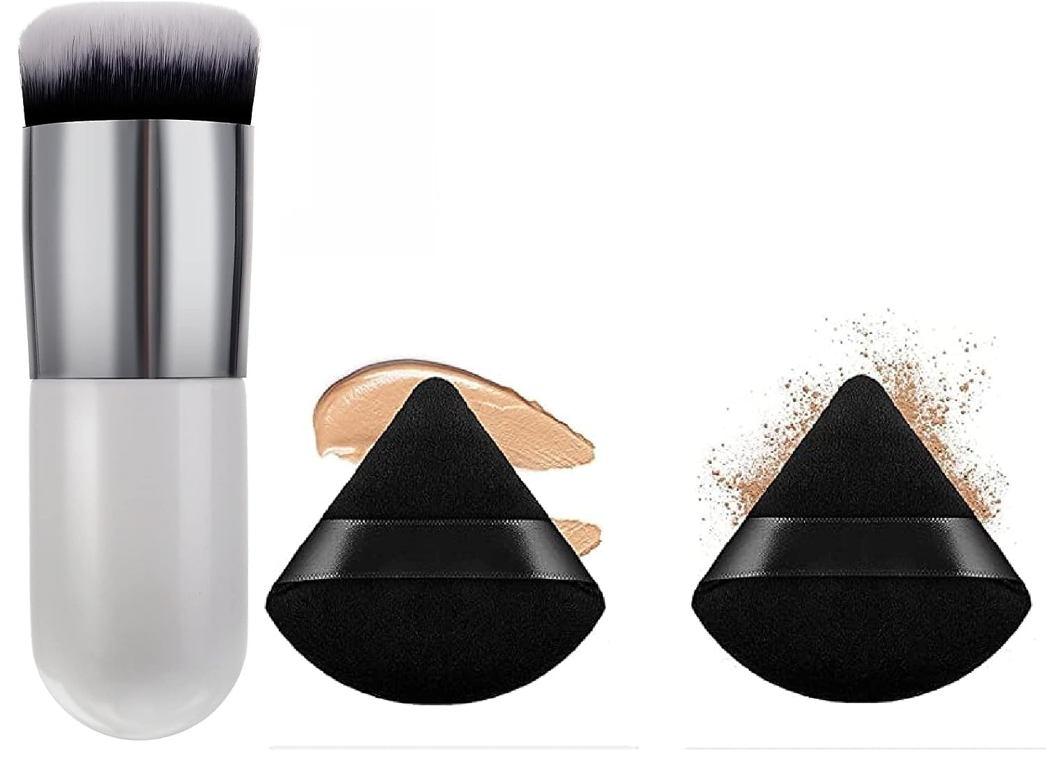 Foundation Blusher Brush with Beauty Blender Makeup Sponge, Triangle Puff and Mini Foundation Brush, 2 Pieces-image-12