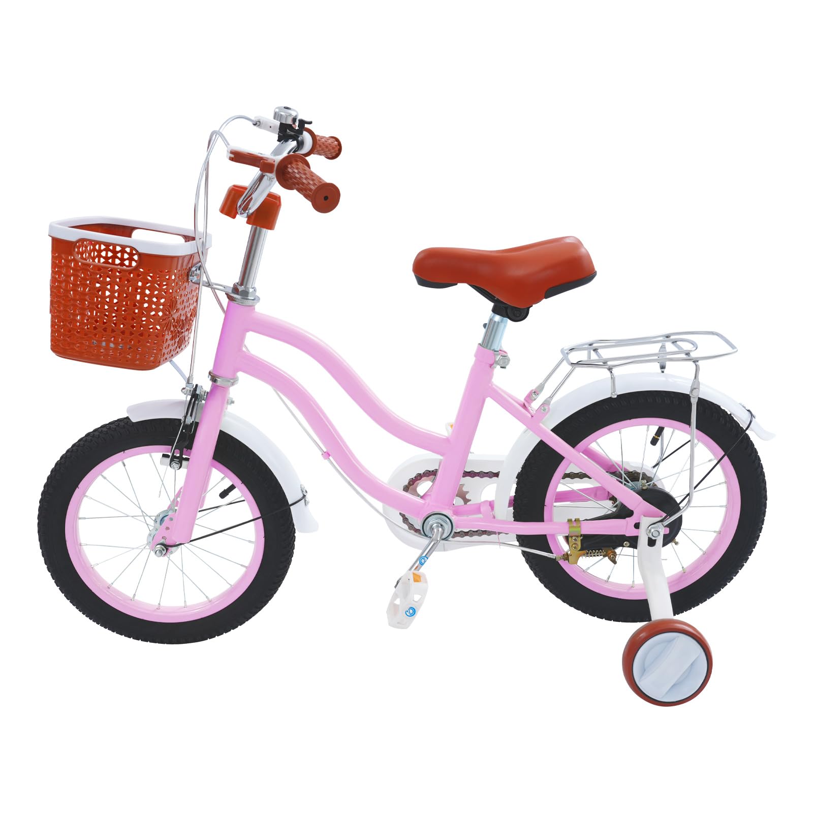 Vélo enfant 14 pouces réglable en hauteur BMX Freestyle pour garçons et filles à partir de 3 à 6 ans avec roues stabilisatrices, siège arrière et panier