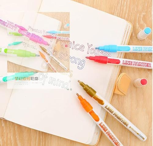 Miniatura 3 de 12 marcadores deslumbrantes, marcadores metálicos de contorno de doble línea, marcadores permanentes para arte, dibujo, tarjetas de felicitación,