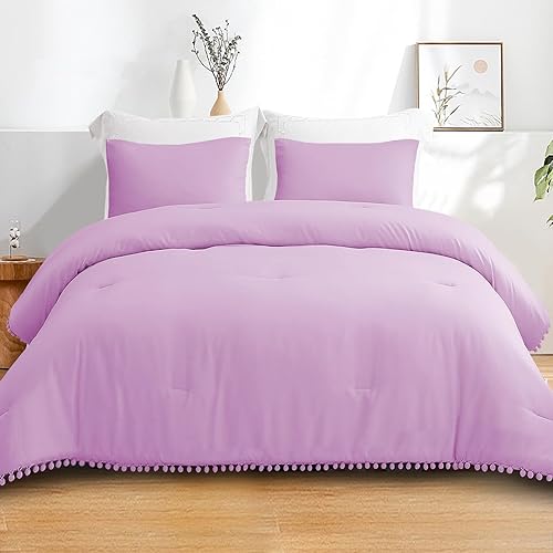 Miniatura 2 de Exclusivo Mezcla Juego de edredón bohemio con flecos y pompones, tamaño King, 3 piezas, ligero, de plumón, alternativo, para todas las estaciones (1