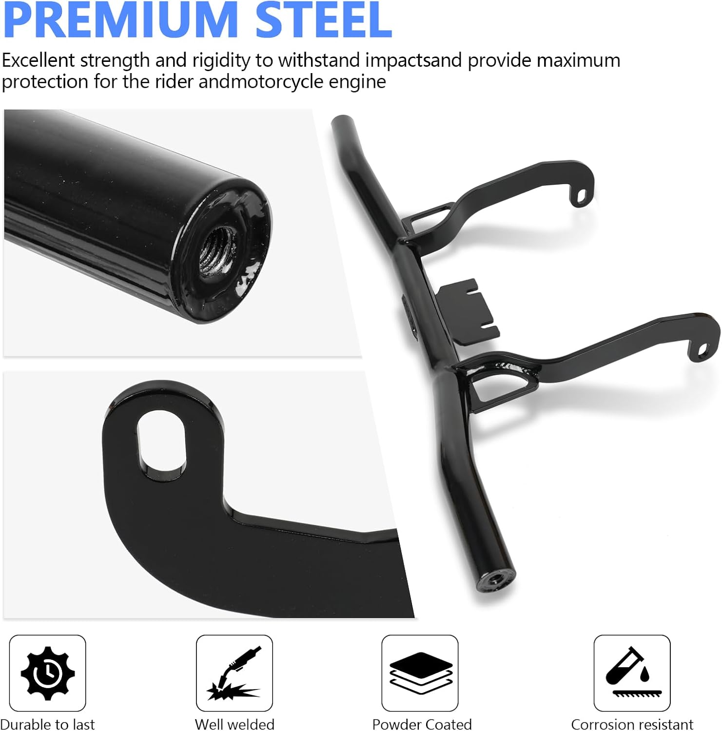 Motorcycle Front Engine Guard Crash Bar Bumper Protector with Flat Washer Flat Out Bar Compatible with Harley Davidson Street Glide Road Glide Road King Electra Glide Trike Glide 2009-2013 Black