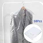 Tiiyee Plastic Garment Bags, 50pcs Dry Cleaner Bags Plastic Clothing Cover Laundrette Dustproof Bag Hanging Clothes Packing Transparent Dust Cover Home Storage for Suits Dresses Uniforms 60 * 100cm