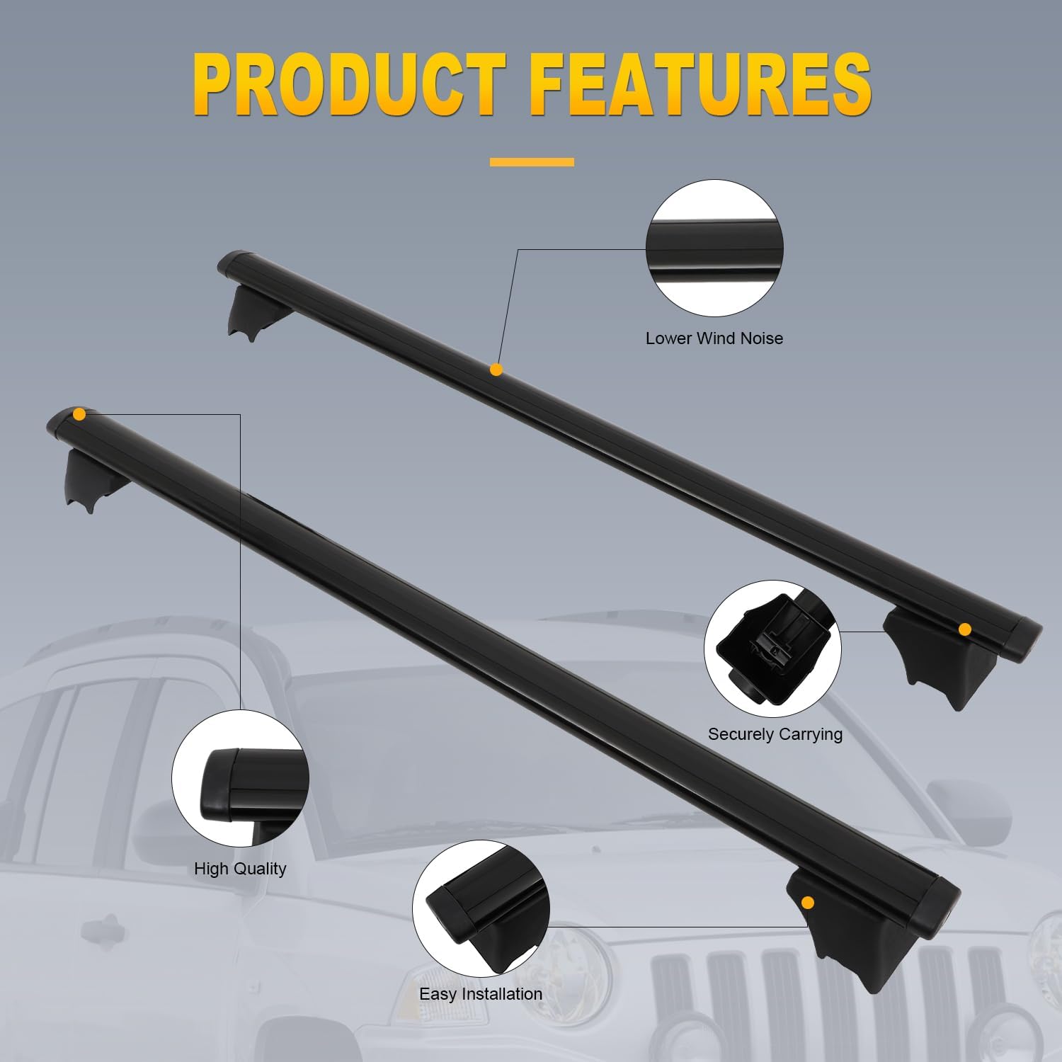 OCPTY Roof Rack Cross Bars Fit for Jeep Compass 2008 2009 2010 Luggage Racks Rooftop Cargo Carrier Bag Luggage Kayak Canoe Bike Snowboard Skiboard(Fits Side Rails Models ONLY)