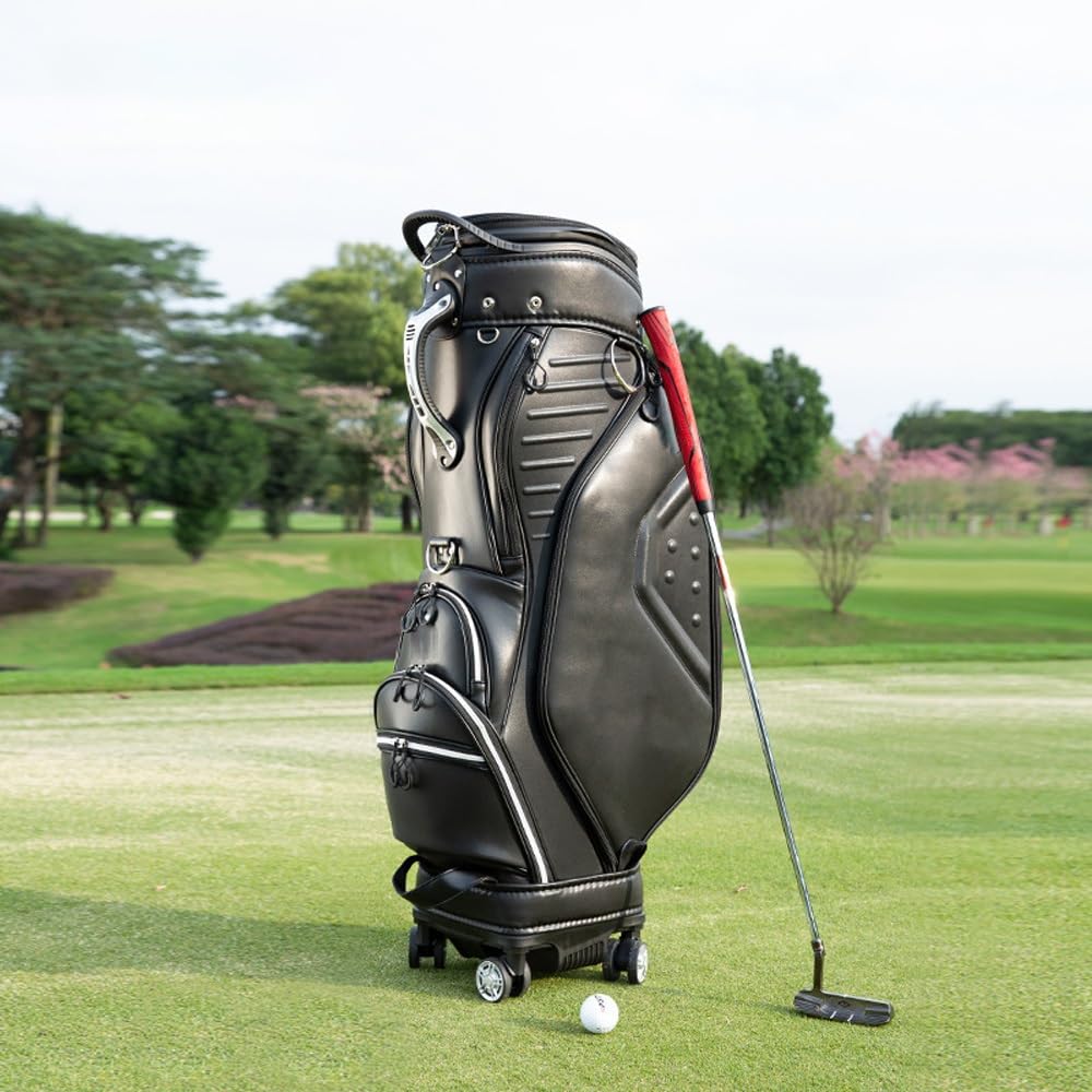 Torba golfowa z 8 górnymi przegródkami, ergonomiczna, chowana torba na kije golfowe z kółkami, pokrowcem przeciwkurzowym, paskiem plecaka i górnymi przegródkami(White)