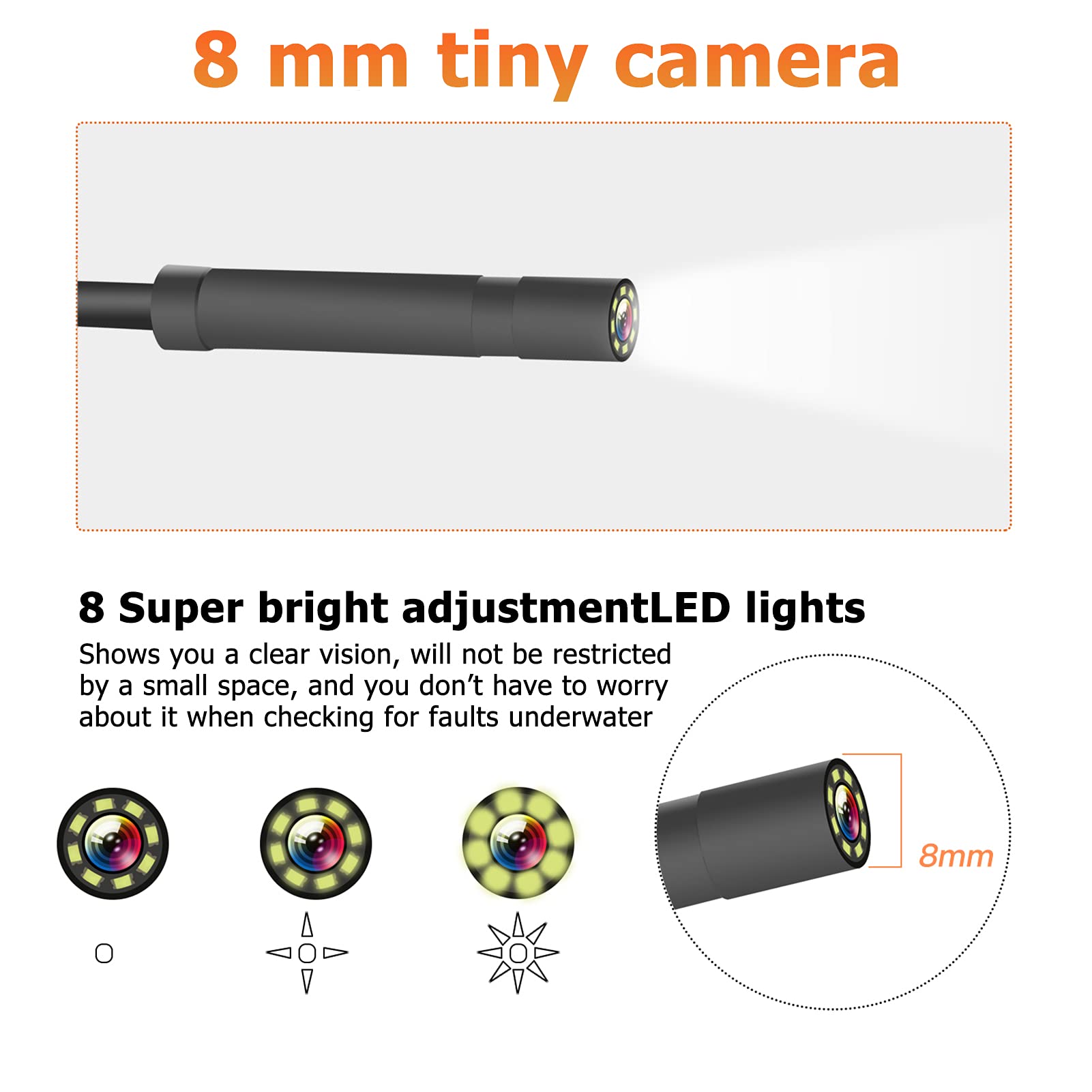 Kamera endoskopowa, przemysłowa kamera endoskopowa, ekran 4,3", 1080P HD, cyfrowa kamera boroskopowa, 8 mm, wodoodporna kamera wężowa ze światłami LED, bateria 2600 mAh (10 m)