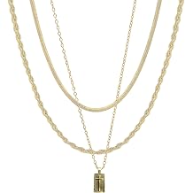 Layered Necklaces for Women, 3 Piece Minimalist Chain and Rectangle Pendant Necklace Set for Women, Adjustable Trendy Everyday Wear Layering Set Jewelry Gift for Her, Women