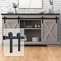 Vista 1 de WINSOON 5FT Super Mini Barn Door Hardware Kit for Sliding Double Doors Small TV Stands Wardrobe Cabinets, I Shape Hanger (5FT Double Doors Kit)