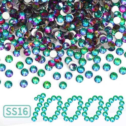 Image of 10000PCS Green Volcano Rhinestones Bulk, Flat Back Crystal Glass Stone Round Gems,SS16, 3.8-4.0mm