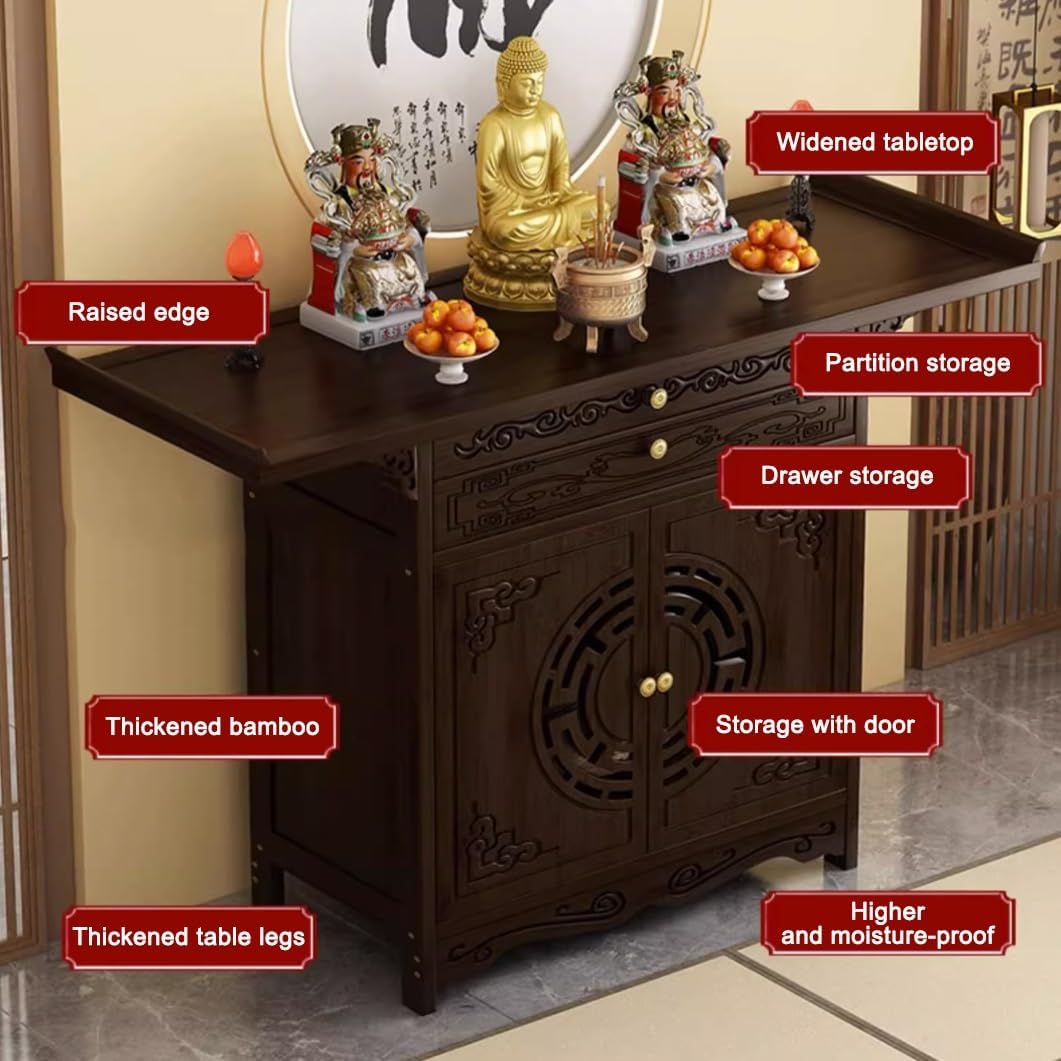 YVYKFZD Personal Shrine Altar Table Buddha Niche, Home Altar Cabinet Meditation Prayer Table with Storage, Chinese Cabinet Pedestal Offering Table Buddhist Altar(66x40x100cm/25.9"x15.7"x39.3")