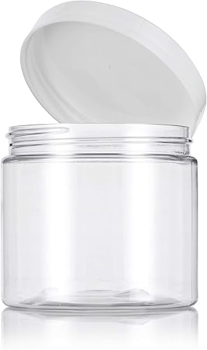 Miniatura 5 de Tarro recargable de plástico PET grande transparente de 16 onzas (sin BPA) con tapas blancas (paquete de 12)