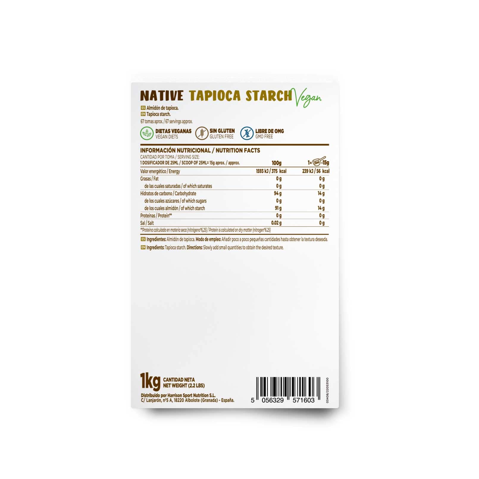HSN Almidón de Tapioca | Sabor Natural 1Kg = 67 Servicios | 100% Natural Origen Yuca | Ideal Recetas Sin Gluten Espesante | Sin Azúcares Ni Excipientes | No Incluye Dosificador | No-GMO, Vegano
