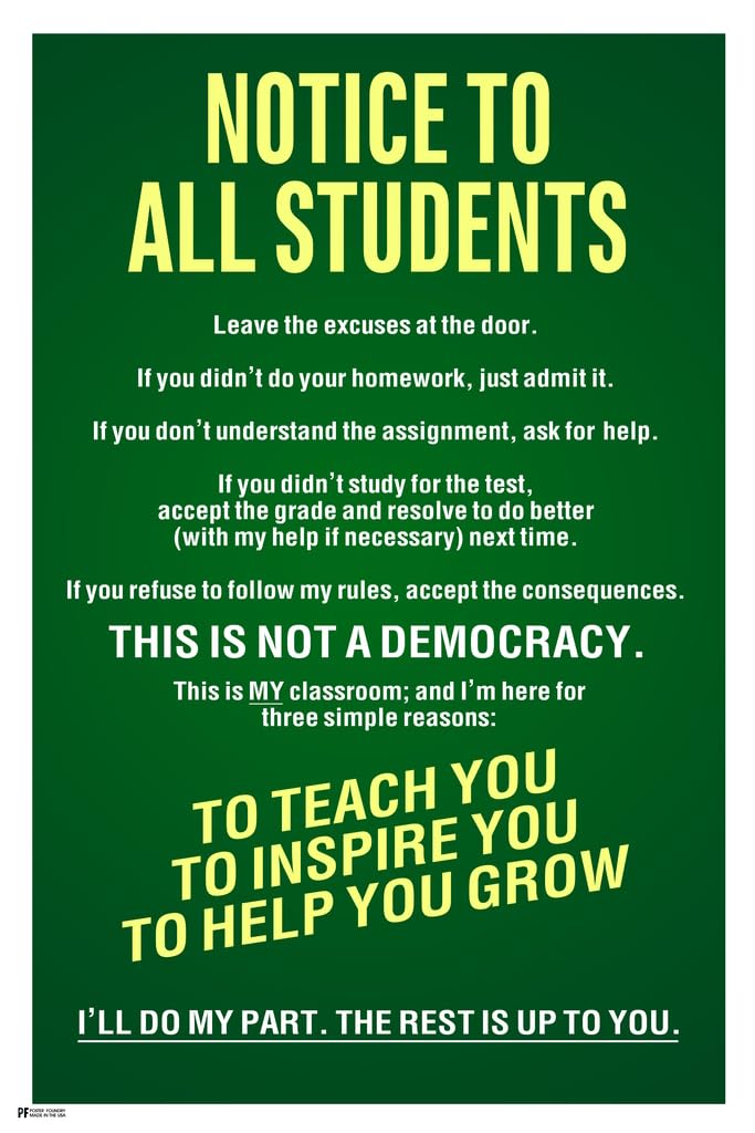 Notice To All Students Poster School Classroom Rules Motivational Decor Cool Wall Art Print Poster 12x18