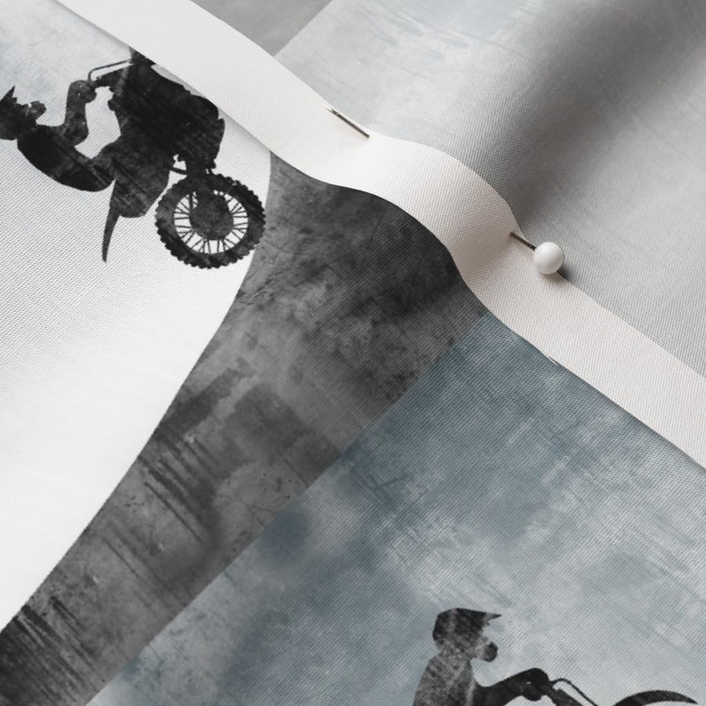 Spoonflower Fabric - Motocross Dirt Bike Faded Blue Motorcycle Boy Trendy Printed on Cotton Poplin Fabric by The Yard - Sewing Shirting Quilting Dresses Apparel Crafts