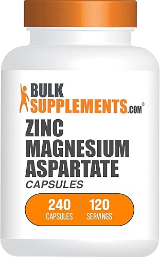 BulkSupplements. com Cápsulas de aspartato de magnesio y zinc - Sin gluten, 2 cápsulas por porción, 240 unidades (paquete de 1)