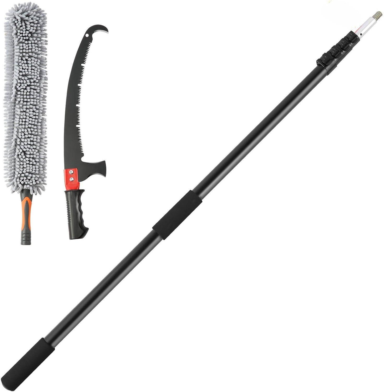 4.9-20FT Extendable Manual Pole Saw with Lightweight Aluminum Handle and Chenille Brush, Sharp Steel Blade for Trimming High Branches, Palms & Shrubs