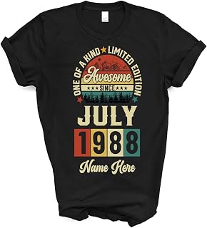 Personalized Shirt July Birthday Gifts for Men Women T-Shirt Vintage Awesome Since Birth Month Short Sleeve Tshirt