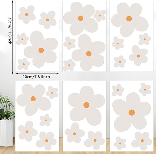 Miniatura 2 de Whaline 28 calcomanías de pared de margaritas grandes, diseño de margaritas boho, beige, despegar y pegar, decoración de pared floral, vinilo para