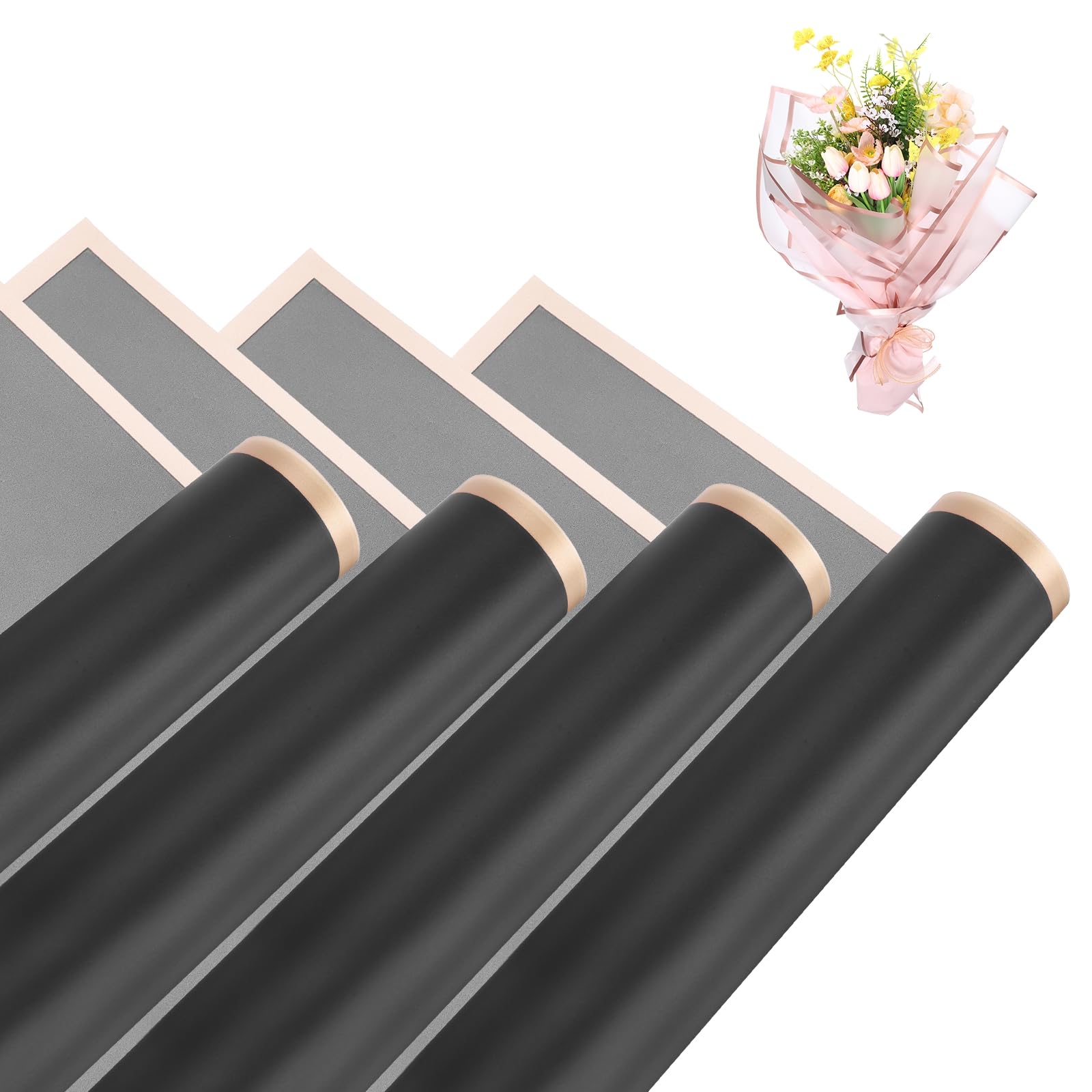 sourcing map Flower Bouquet Wrapping Paper, 56cm/22 Inch Waterproof Floral Wrapping Paper for Flower Bouquet DIY Gift, Wedding, Birthdays, Valentine's Day, Pack of 20(Dark Black)