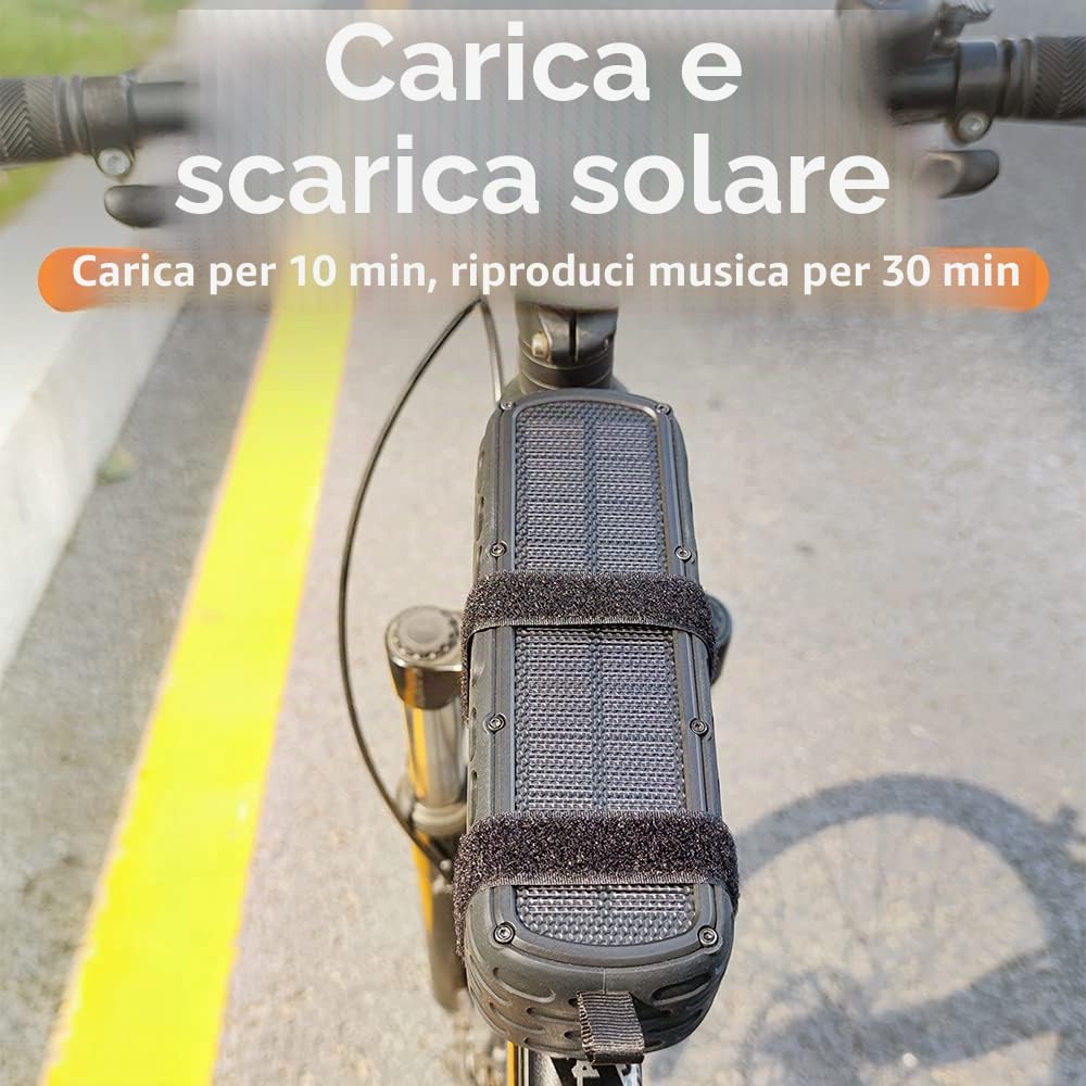 Altoparlante Bluetooth Solare, 30 Ore di Riproduzione CYBORIS Upgrade 2a generazione Altoparlante portatile HiFi Bluetooth 4.0 stereo alimentato a energia solare agli urti e impermeabile (nero)