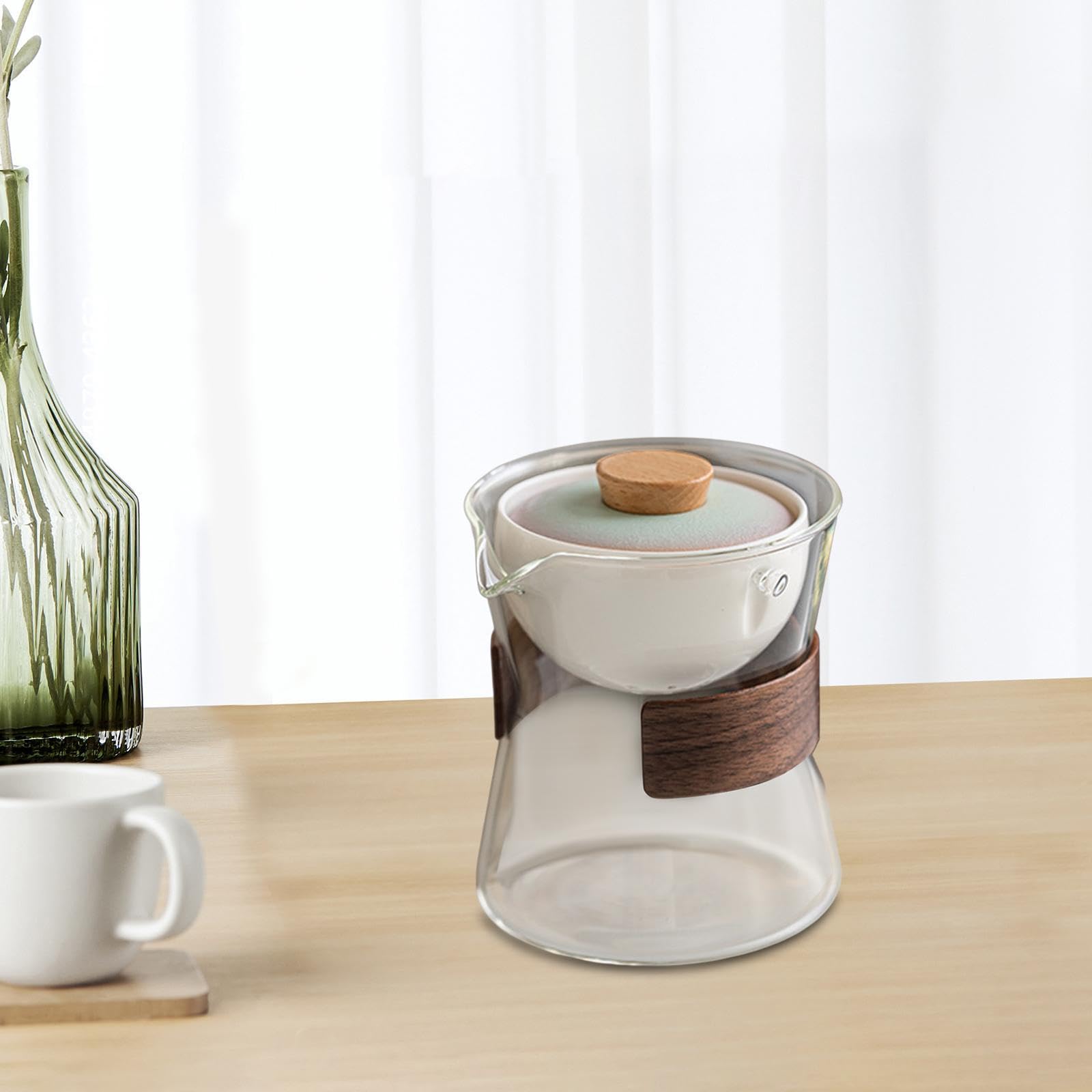 Teekanne Glas Teekanne mit Siebeinsatz Hitzebeständiges Glas Teebereiter Filtrationsteekanne für Singlehaushalt Garten Freundetreffen, Klarer Deckel mit Farbverlauf