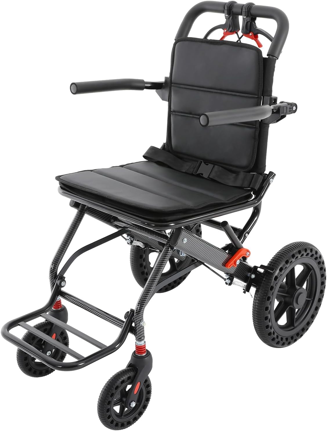YGNVMCXJG Transport Wheelchair Lightweight Foldable for Adults, Portable Transfer Travel Wheelchair, Airplane Travel Wheelchair with Travel Bag, 220lbs Capacity