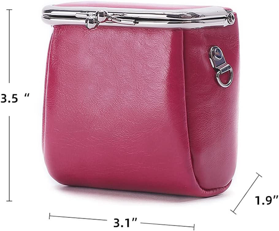 Yohora Women’s Genuine Leather Shoulder Bag Kiss Lock Crossbady Purse Retro Satchel Wallet Waterproof Coin Commuter Pouch