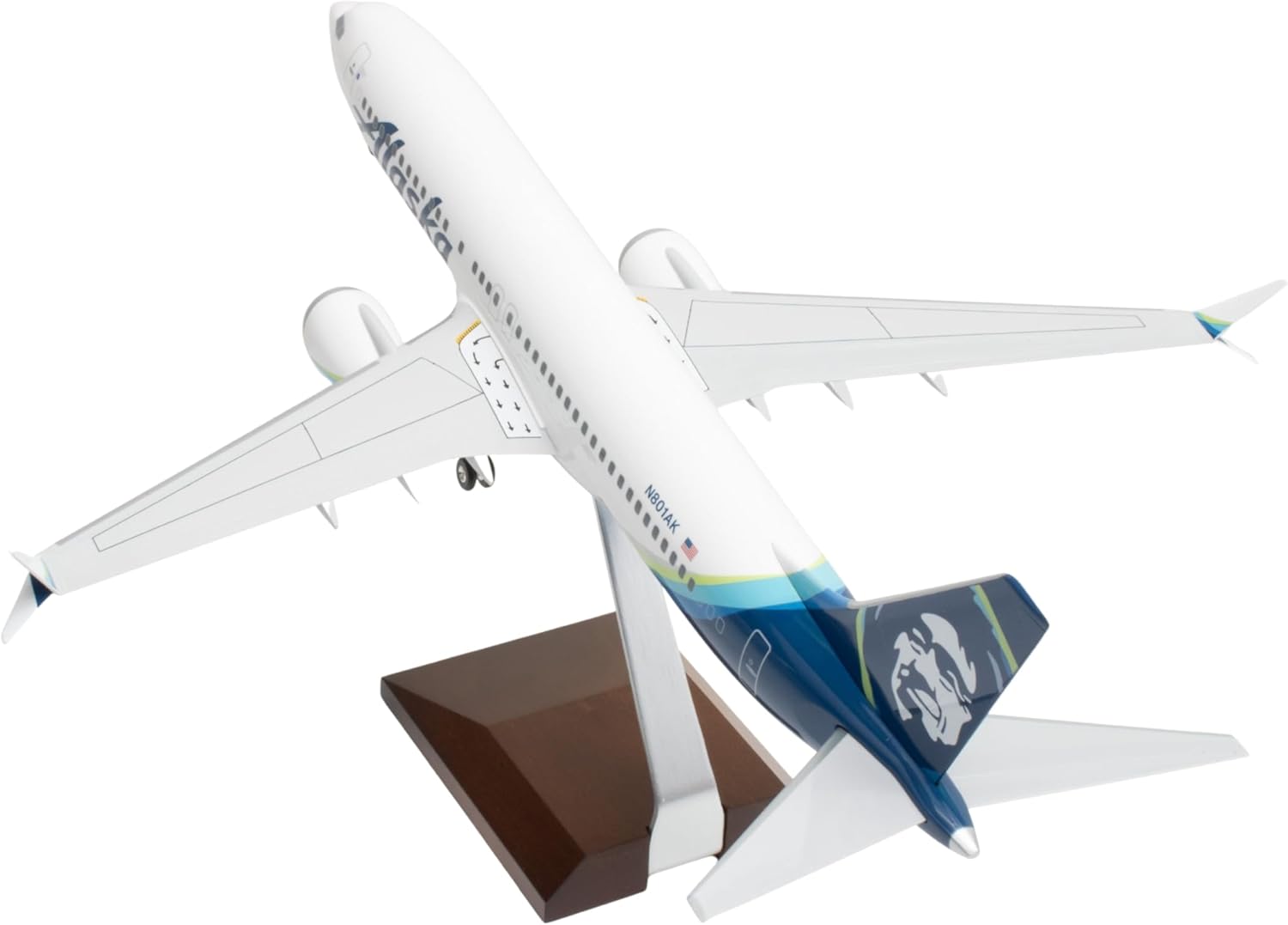 Sky Marks Alaska Airlines 737 MAX 8 1/100 Collectible Injection-Molded Plastic Airplane Model with Plastic Display Stand for Ages 14+