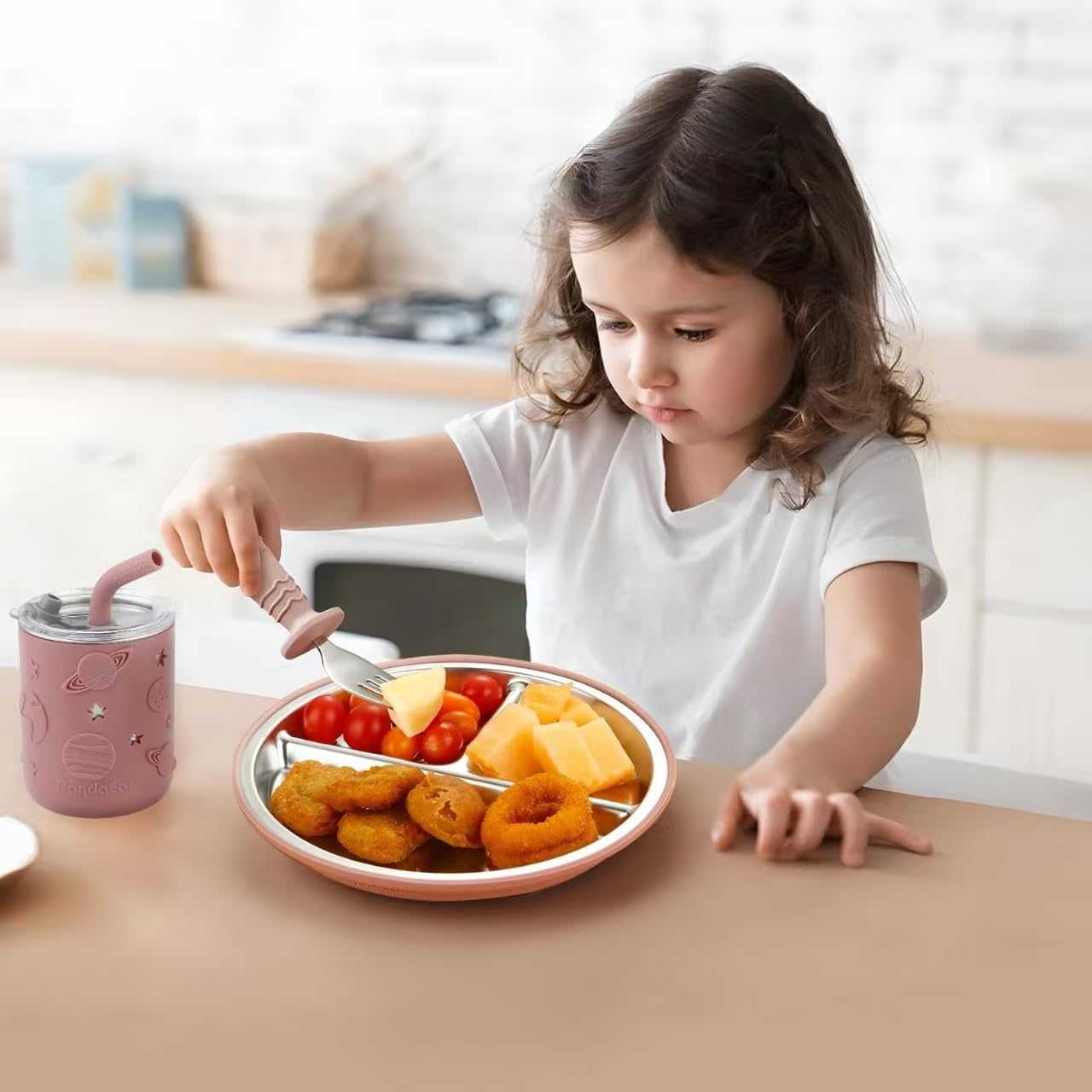 PandaEar 8 Pack Stainless Steel Baby Feeding Set, Pink - Image 2