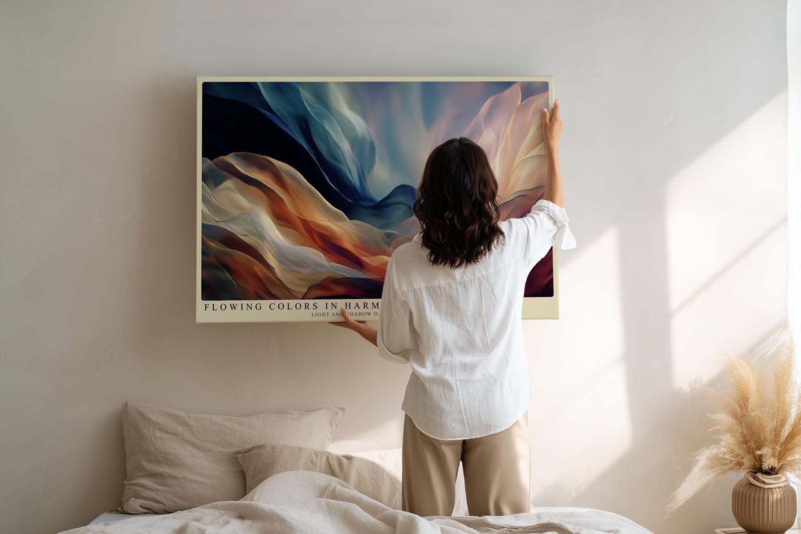 Paul Sinus Wandbild 180x120cm abstrakte Farbbewegung moderne Fluid Kunst warmes Farbspiel stilvolle Wanddekoration fuer Wohnzimmer Büro