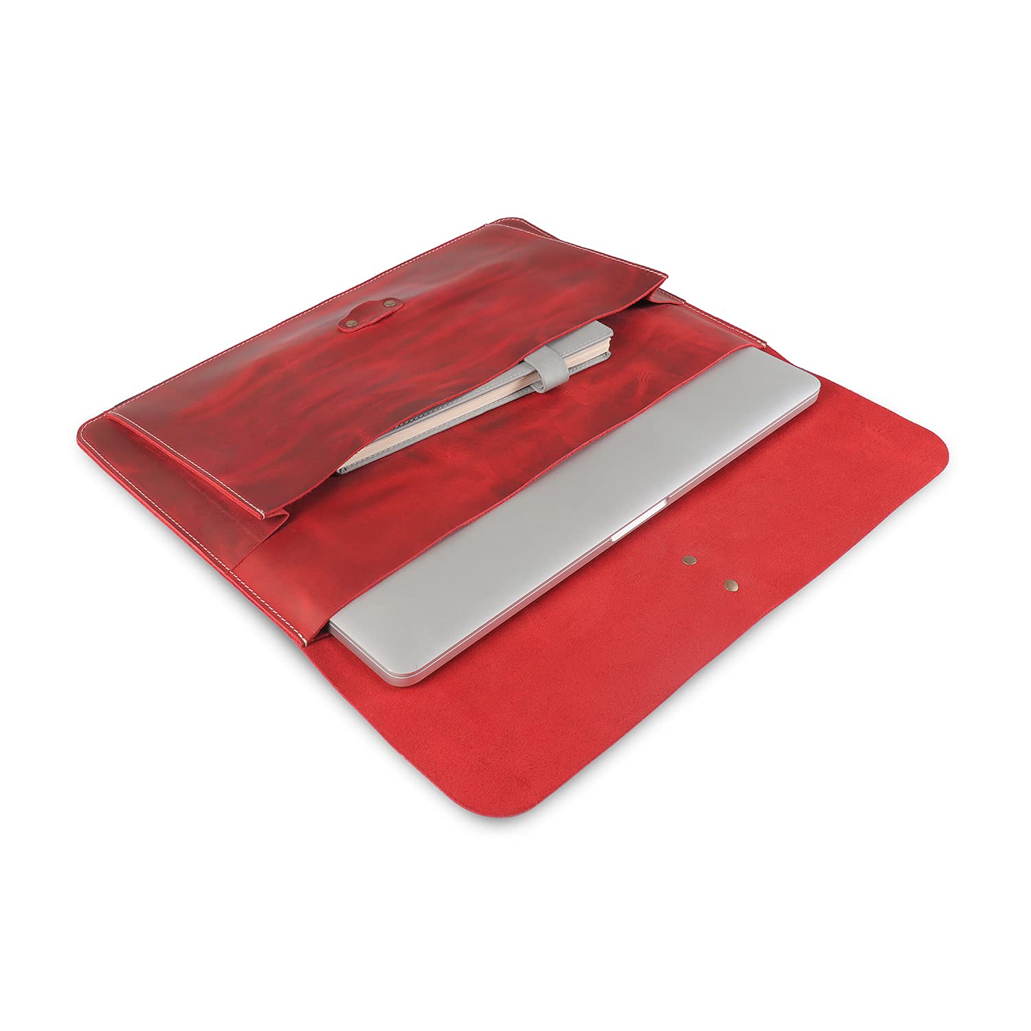 Londo Housse en Cuir Véritable pour MacBook Pro et MacBook Air, Poche Frontale et Fermeture à Rabat - 16 Pouces - 15 Pouces - 15,5 Pouces (M4, M3, M2, M1, Pro & Max) Modèles 2020 à 2024