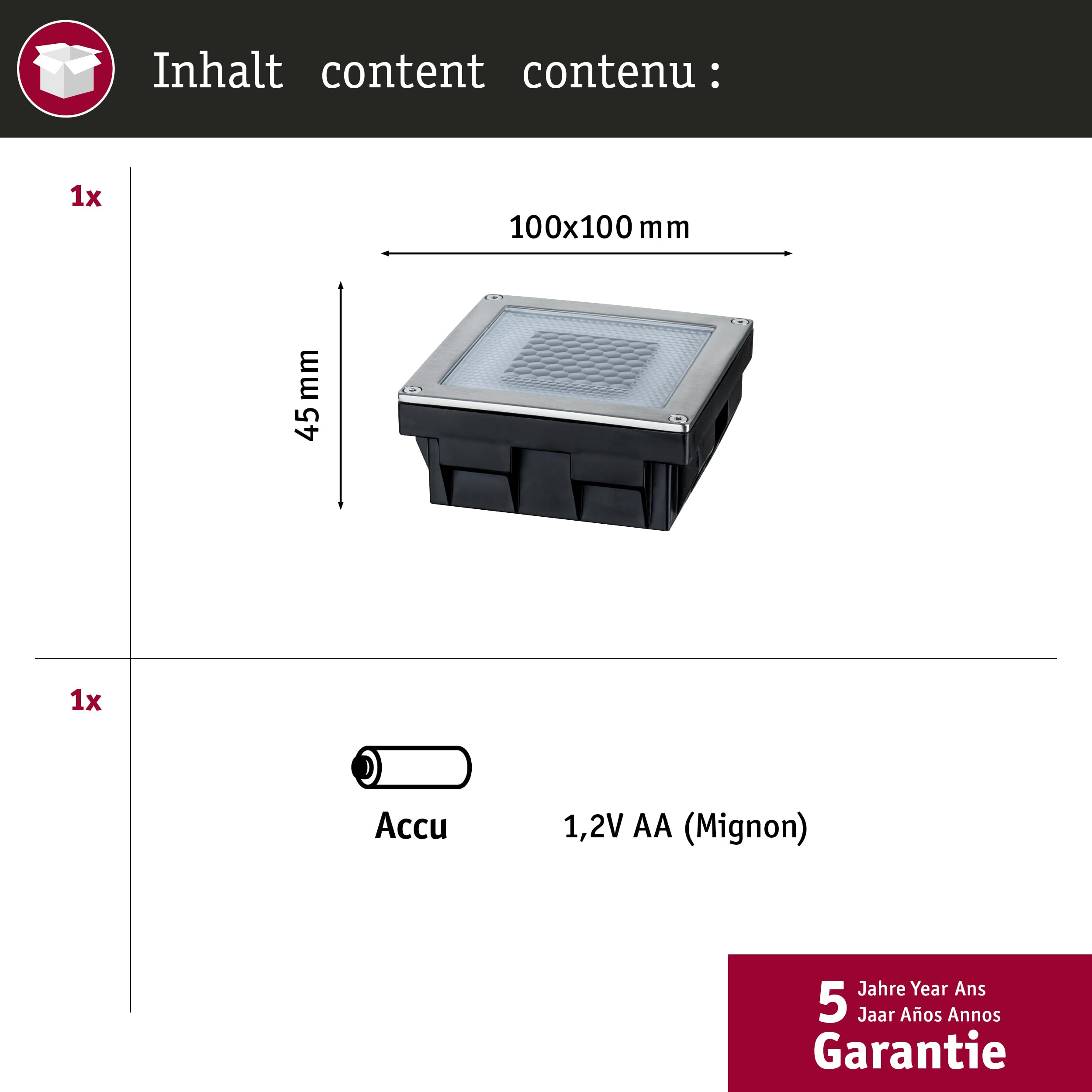 Paulmann 937.74 Special Line Solar Cube/Box LED IP67 ciepła biel 0,24 W 93774 lampa solarna zewnętrzna lampa podłogowa kamień brukowy, 10 x 10 cm, stal nierdzewna, przezroczysta