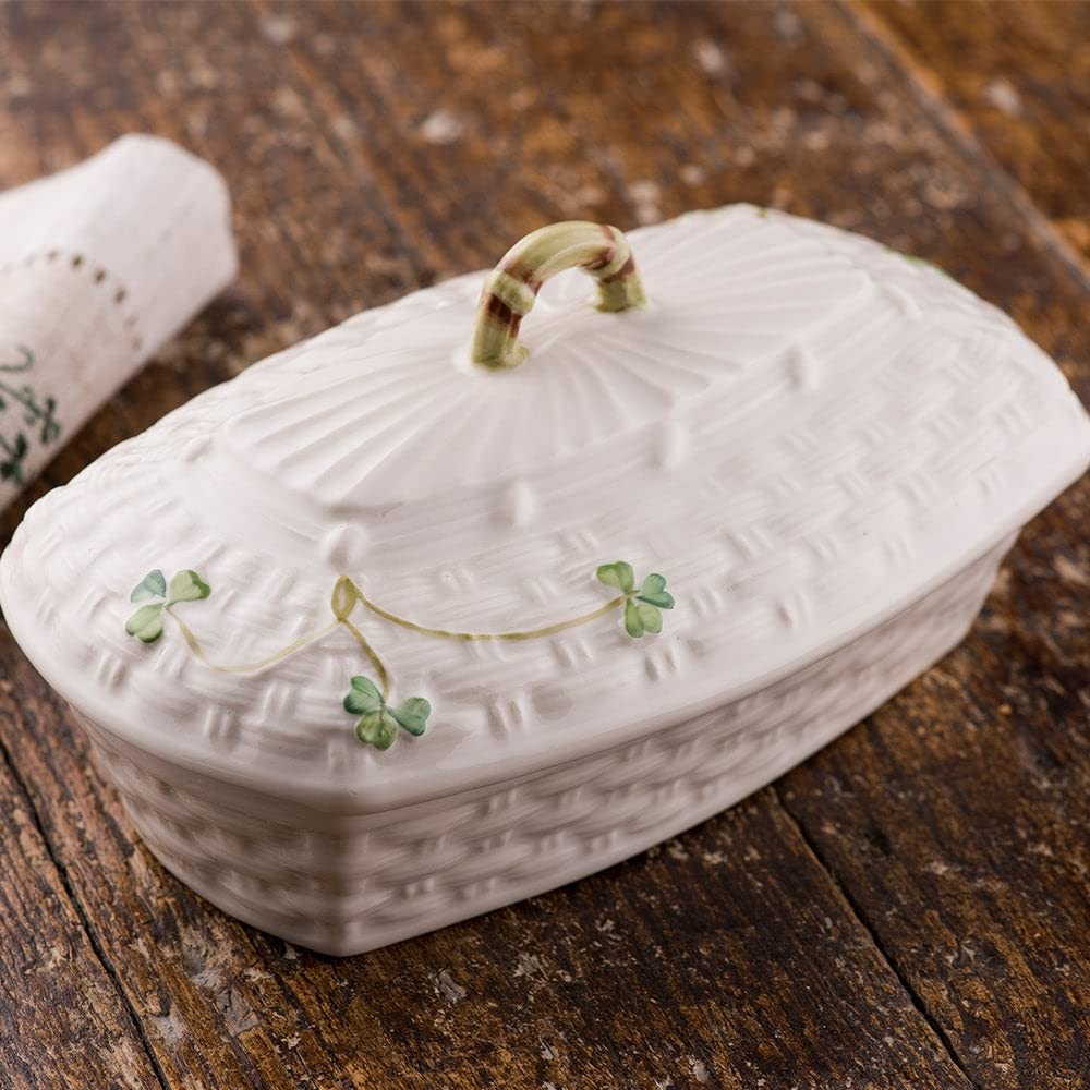 Amazon.com | Belleek Shamrock White Butter Dish With Lid