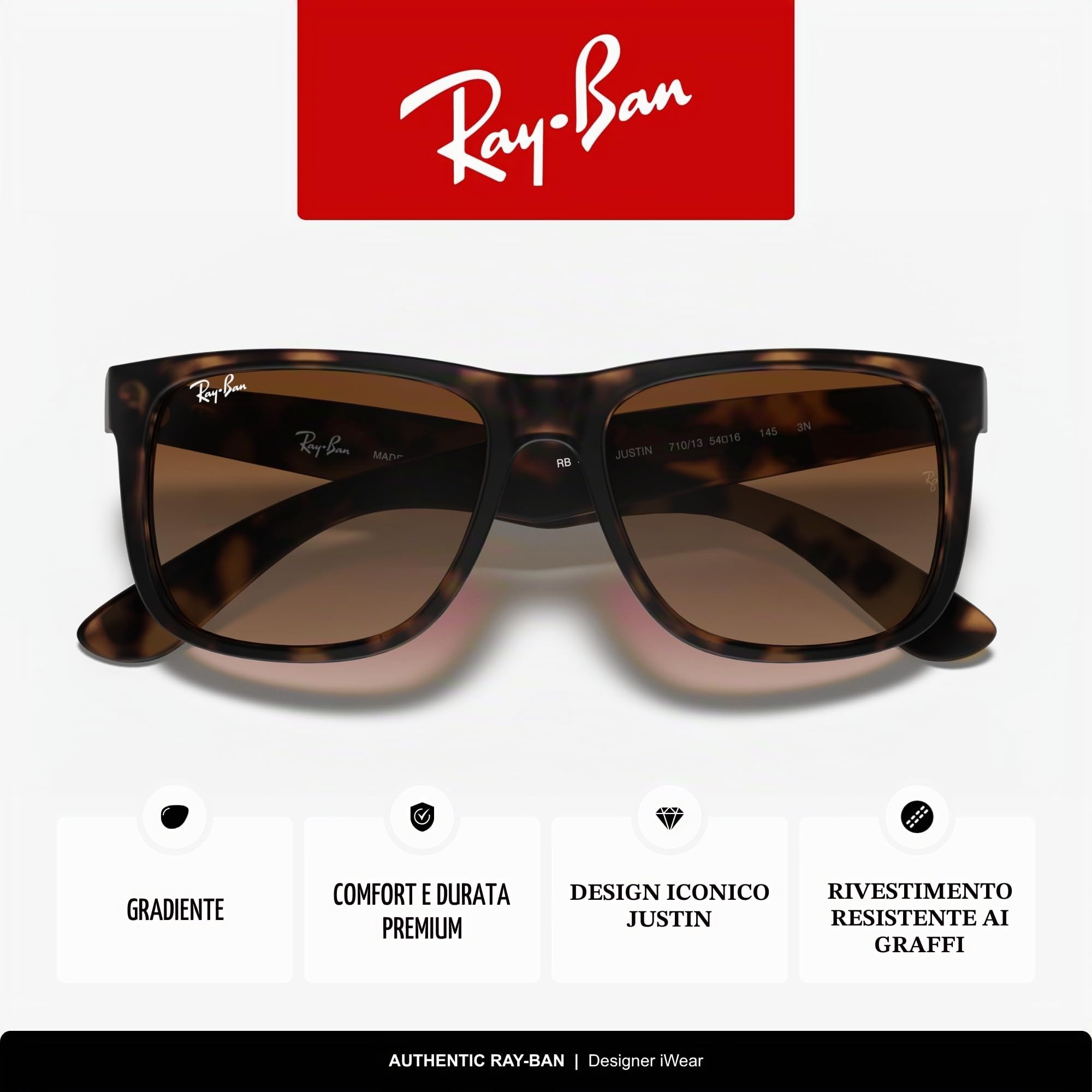 Ray-Ban Justin Occhiali da sole Unisex - Adulto (Pacco da 1)
