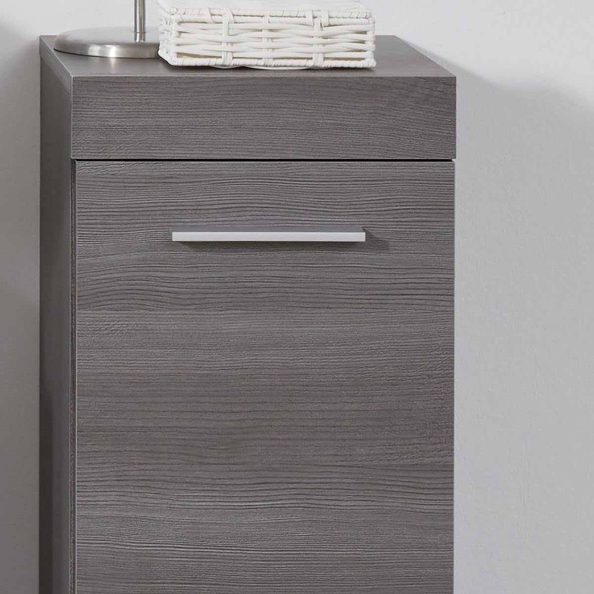 trendteam smart living - Runner - Badkombination - Grau - Hochschrank, Waschbeckenunterschrank, Spiegelschrank - (BxHxT) 103 x 190 x 31 cm - silberfarbener Griff