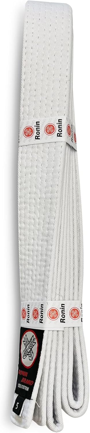 Ronin Brand Premium Martial Arts Rank Belts - 100% Cotton Solid Colors White to Black, Sizes 0-7 for Karate, Judo, BJJ