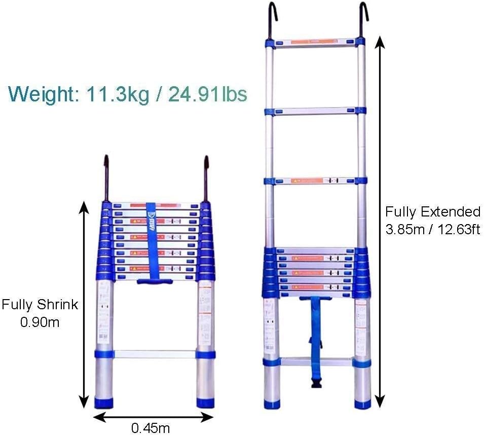 Ladders，Telescopic Ladder,Telescopic and Climbing Ladder Telescoping Extension Ladder with Hooks, Heavy Duty Aluminum Telescopic Folding Ladders for Roof Attic Office, Supports 150