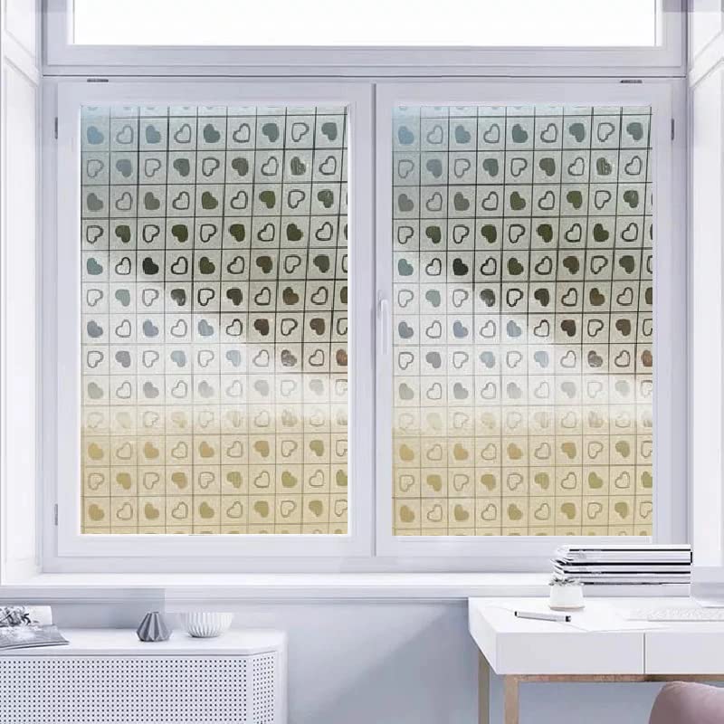 Image of SUNBIRD Window Privacy Film, Decorative Stained Glass Window Film, Frosted Window Tinting Film for Home, House Door Glass ('24 X 120' INCHES, Heart Small)