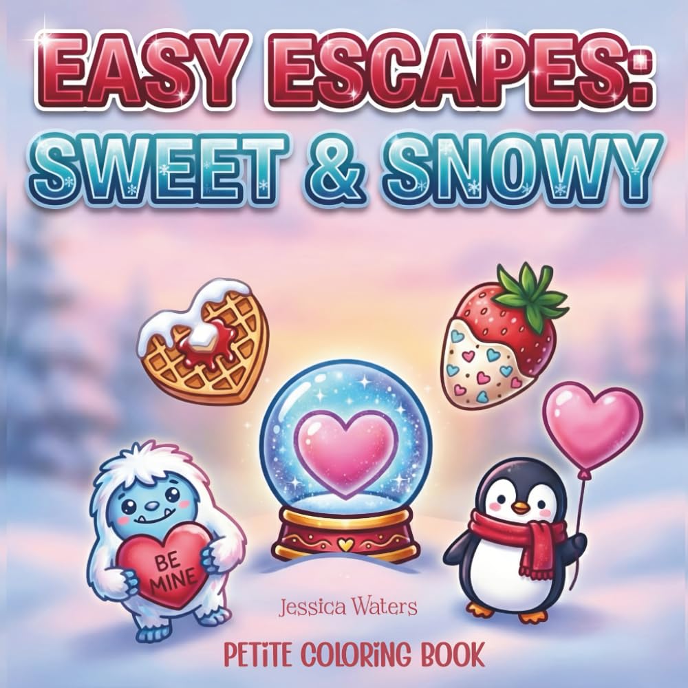 Sweet & Snowy: Easy Escapes | Petite Coloring Book for Adults & Teens | 50 Pages Featuring Bold & Simple Winter Valentine's Designs