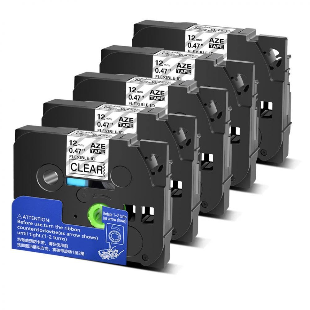Nastro for etichette compatibile con Tze 131 Tz141 5 pezzi 6 mm 9 mm 12 mm 18 mm 24 mm nero su laminato trasparente