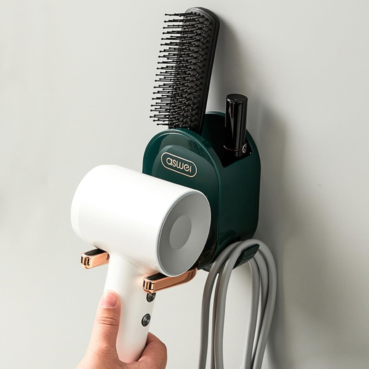 Haartrockner-Halter, Ständer, Haartrockner und Glätteisen-Halter, 5 Stück, Haartrockner-Halter, Regalhalterungen, Kunststoff-Kleiderbügel, Wand-Kleiderbügel, Haarbürste, Fön, Wandhalterung, Haar-Werkz
